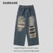 Men's Clothing American Retro Street Washed Ripped Jeans For Men And Women Ins Trendy Loose Slimming Straight Wide Leg Casual Trousers_mkmklike.com