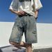 Men's Clothing Summer Thin Ripped Denim Shorts Men's Vibe Retro Loose Mid-length Pants Trendy Street All-match Shorts_mkmklike.com