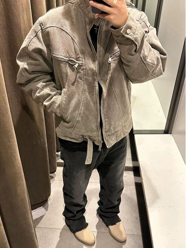 Short Harrington Jacket Men's Autumn/Winter Heavy Industry Top High End Detroit Workwear Jacket Trend_mkmklike.com