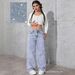 Women's Loose Wide Leg Denim Jeans Rhinestone Star Design Fashionable Casual Non-Stretch Trousers European American Style_mkmklike.com