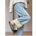 Design Sense Dachshund Embroidery Jeans For Women Spring New Straight Slim Fit Stylish Fleece Regular Wide Leg Pants_mkmklike.com
