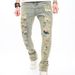 Men's Stretch Slim Fit Vintage Distressed Jeans - Retro Washed Denim Pants With Tapered Leg & Mid-Rise Waist (Color 909, Xs-Xxl)_mkmklike.com