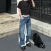 Streetwear Patchwork Jeans For Men – Oversized Relaxed Fit With Washed Denim & Color-Blocking | Vintage-Inspired Baggy Pants (S-XXXL)_mkmklike.com