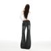 25 Autumn/Winter New Gray Bamboo Pattern Elastic Low-Waist Slightly Loose Flared Jeans For Women_mkmklike.com
