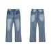 Self Made Ice Blue Washed Flared Jeans – Lightning Bolt Distressed Bootcut DirtyFit Denim_mkmklike.com
