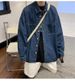 Retro Solid Color Long Sleeved Denim Shirt, Men's And Women's Trendy Brand Street Loose Workwear Shirt_mkmklike.com