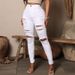 New Black And White Stretch Ripped Jeans Women's Small Leg Pants_mkmklike.com