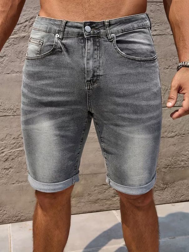Men's Stretch Denim Shorts 5-Inch Inseam Slim Fit Vintage Washed Casual Streetwear Short Pants For Teen Boys_mkmklike.com