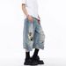 "Men's Distressed Ripped Jeans – Vintage Washed Cropped Denim, Loose Fit Streetwear (Edgy Punk Style, Summer Casual, Retro Grunge Look)"_mkmklike.com