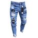 European And American Badge Embroidered Men's Jeans Knee Ripped Zipper Pants Large Size Denim Trousers_mkmklike.com