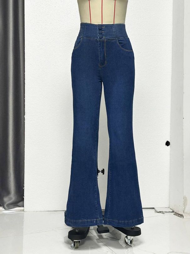 K Elastic Waistband, High Waistband, Elastic And Slim Fit, Slightly Flared And Lifted Buttocks Denim Pants_mkmklike.com