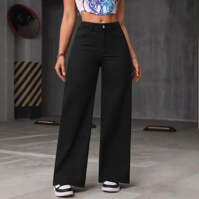 Women's Slimming High-Waisted Washed Denim Pants – Straight Leg Loose Fit Stretch-Free Jeans (XS-XXL, Light Blue/Dark Blue/Black)_mkmklike.com