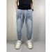 Men's Distressed Washed Blue Jeans – Winter Fleece-Lined Slim Tapered Pants With Streetwear Edge_mkmklike.com