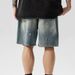 Men's Clothing Men's Summer Denim Shorts Style Trendy High Street Heavyweight Distressed Ripped Drawstring Loose Fitting Casual Five Quarter Length_mkmklike.com