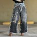 Women's Distressed Faux Leather 3D Printed Two-Piece Set Casual Cotton Jeans Spring/Autumn Summer Collection_mkmklike.com