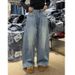 Starry Night Distressed Loose Wide-Leg High Waist Women's Jeans Rhinestone Embellishments Korean Style Pants_mkmklike.com