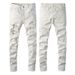 Men's Clothing Ins Same Style Washed Cat Whisker Wrinkled Hole Diamond White Elastic Slim Fit Skinny Jeans Jeans_mkmklike.com
