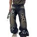 Men's Vintage Washed Relaxed Fit Straight Leg Jeans Denim Pants Streetwear Graffiti Design Casual Urban Style_mkmklike.com