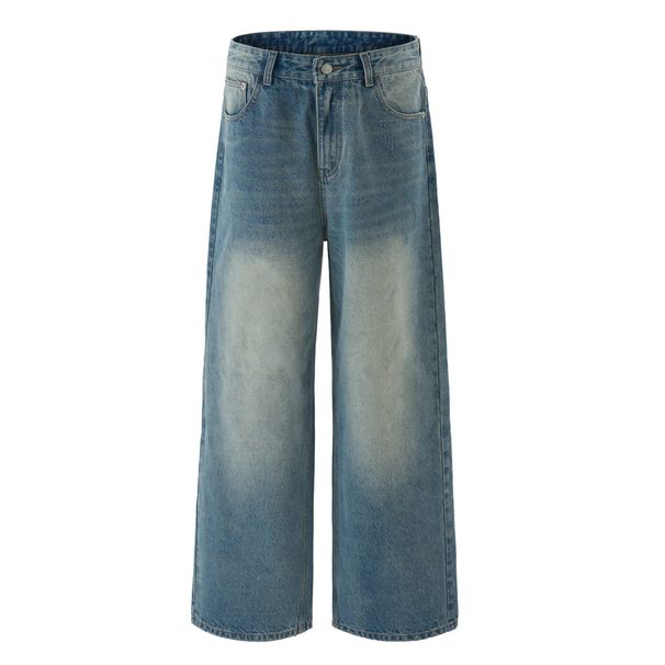 American Style Washed Faded Denim Men's Dad Street Fashion Vintage Gradient Loose Wide-Leg Straight Pants_mkmklike.com