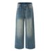 American Style Washed Faded Denim Men's Dad Street Fashion Vintage Gradient Loose Wide-Leg Straight Pants_mkmklike.com