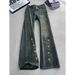 Men's Clothing Men's Retro Blue Slanted Hem Button Jeans High Street Vibe Straight Slim Fit Slightly Flared Curved Trousers Youth_mkmklike.com