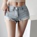 Women's Clothing Summer High Waist Slim Fit Washed Raw Edge Denim Shorts Women's Leg Lengthening Ripped Denim Hot Pants_mkmklike.com