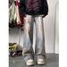High Vibe American Street Washed Embroidered Hand-Painted Dyed Jeans Men's Wasteland Style Micro Flared Pants_mkmklike.com