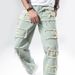 Men's Slim Fit Light Blue Washed Jeans – Straight Leg Distressed Denim Pants With Patch Details For Casual Wear_mkmklike.com
