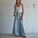 Women's Wide Leg Pants With Drawstring Elastic Waist New Washed Denim Jeans From Collection_mkmklike.com