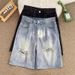 Men's Ripped Denim Shorts Summer Thin Straight Leg Casual Five Point Pants High Street Trend Style_mkmklike.com
