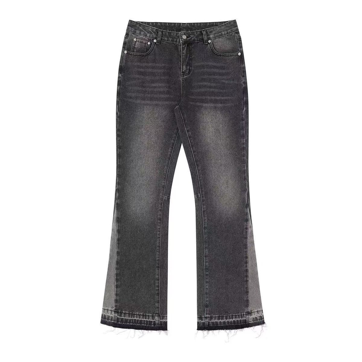 Vintage Washed Denim Jeans – Men’s High Street Wide-Leg Bootcut Jeans With Fringe Detail (S-XL)_mkmklike.com