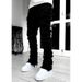 Men's Slim Straight Jeans With Stretch & Patchwork - Street Fashion Washed Denim Pants For Teens & Young Adults (Multiple Colors & Sizes)_mkmklike.com