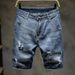 T Multi Pocket Workwear Denim Shorts Trendy Brand Loose Straight Leg Five Quarter Men's Summer Thin Cut Ripped Pants_mkmklike.com