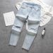 Summer Light Color Ripped Jeans Trendy Brand New Style Cool Slim Fit Skinny Pants Men Korean Version_mkmklike.com