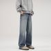 Men's Vintage Washed Ice Blue High Street Straight Jeans | Clean Fit Denim Pants | Retro Distressed Style | Comfortable Cotton Blend_mkmklike.com