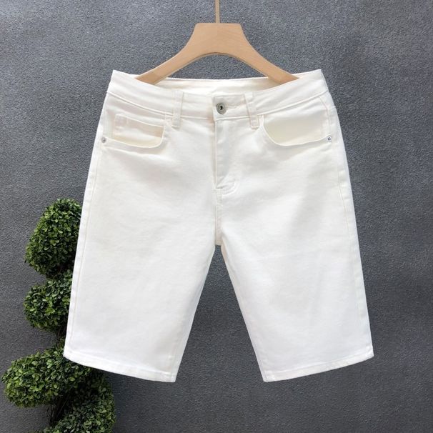 Men's High-End White Denim Shorts Trendy Slim Fit Midweight Polyester Summer Fashion Handsome Solid Color Pants_mkmklike.com