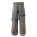 American Style Washed Cement Dyed Distressed Two-Piece Jeans For Men Vintage Loose Cat Whiskers Wasteland Straight_mkmklike.com
