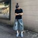 Men's Blue Denim Shorts Summer Insect Graffiti Print Design Washed Loose Trendy Seven Point Pants_mkmklike.com