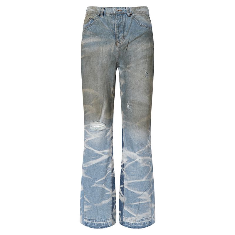 Men's Clothing European And American Style Gallerrry New Retro Distressed Flared Overalls Jeans_mkmklike.com