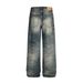 Punk Distressed Washed Straight-Leg Jeans For Men Loose Vintage Frayed Street Style Casual Wide-Leg Pants Trendy_mkmklike.com
