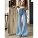 Spring New Straight-leg Micro-flared Denim Pants For Women, Washed Design With A Vintage Distressed Look, Wide-leg_mkmklike.com