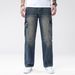 Men's Multi Pocket Jeans, Versatile In All Seasons, Non Elastic, Casual Trend, Straight Leg Denim Pants, Workwear, Outdoor Retro Nostalgic Pants_mkmklike.com
