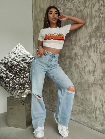 Women's Cross Border Trade Wish Washed Casual Straight Leg Jeans Loose Trendy Long Pants Spring Autumn Style in Stock_mkmklike.com