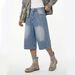 Men's Distressed Denim Shorts – Vintage Washed Light Blue Star-Embellished Cargo Cutoffs (S-Xl, Mid-Rise, Streetwear)_mkmklike.com