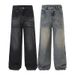 Men's Clothing Frayed Hem Jeans Cleanfit Trendy Loose Wide Leg Straight Leg Pants American High Street Style Archer0603_mkmklike.com
