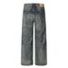 Washed Distressed White Denim Straight-Leg Punk Loose Wide-Leg Frayed Vintage Casual Pants Men's Trend_mkmklike.com