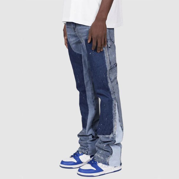 Men's Distressed Denim Workwear Pants – Straight Leg Carpenter Jeans With Patchwork & Raw Hem (S-XXL)_mkmklike.com