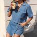 K New V-neck Short Sleeved Loose Irregular Denim Suit For Women_mkmklike.com