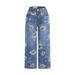 Women's Printed Denim Straight Leg Wide Leg Pants Cotton Bohemian Casual Spring Autumn Fashion Outerwear_mkmklike.com