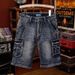 Men's Clothing Summer Casual Handsome High End Large Pocket Workwear Denim Shorts Men's Loose Trendy Five Point Pants_mkmklike.com